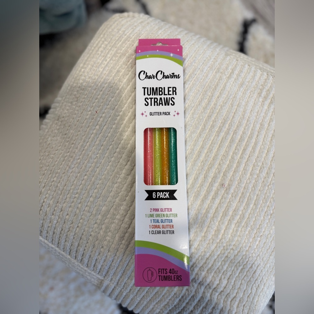 CharCharms Glitter Tumbler Straws 6 Pack Fits 40oz Stanley Cup Reusable Colorful - Picture 2 of 5